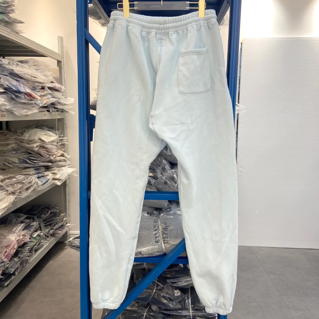 Stylish Saint Michael "SMOKERS FANTASY" letter print washed distressed lace-up loose-fitting velvet sweatpants Style number: SM639 Size: S-M-L-XL Color: black-light blue Price: P236